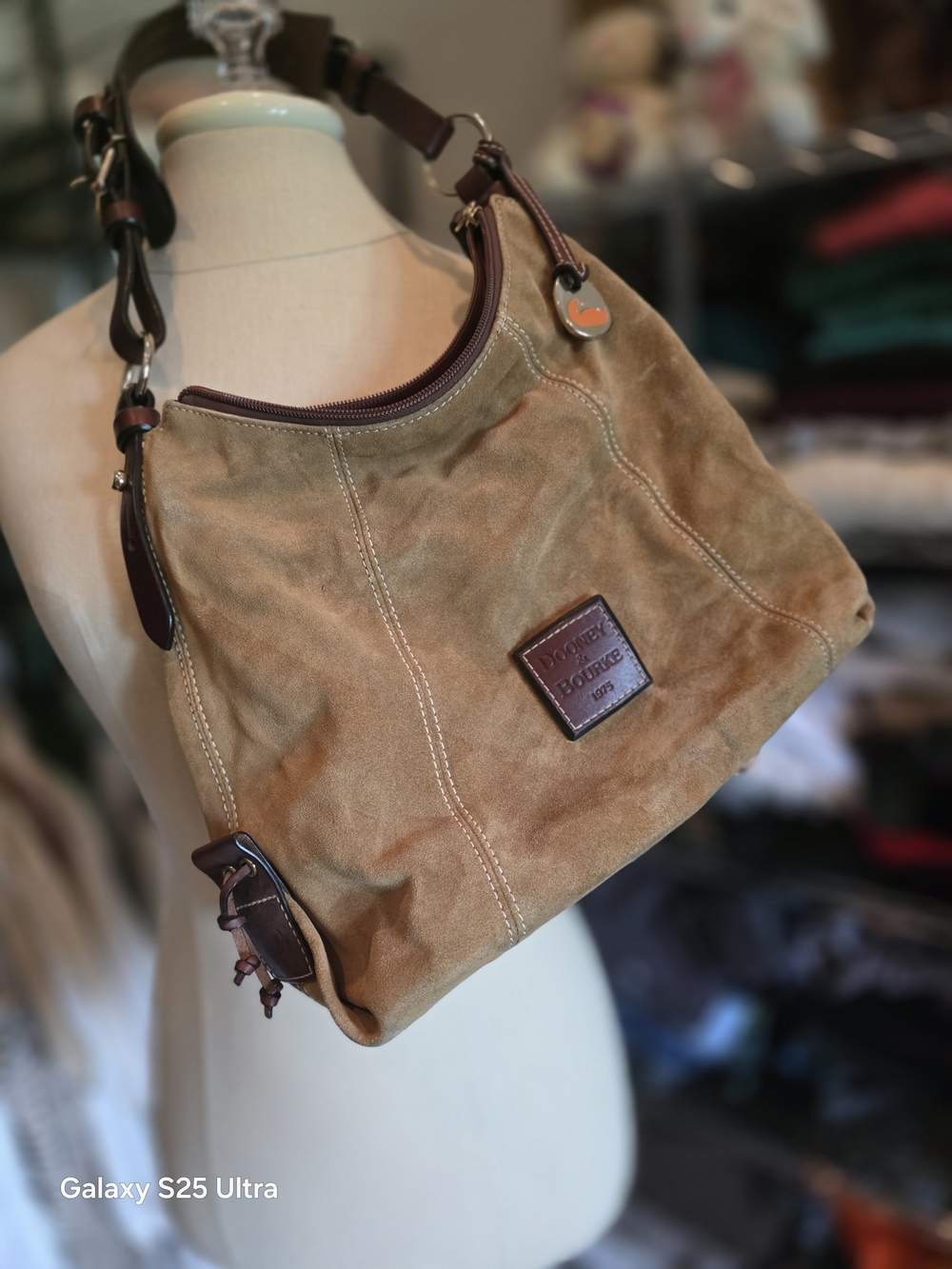 Dooney & Bourke Brown Suede Hobo with Dark Leather Trim